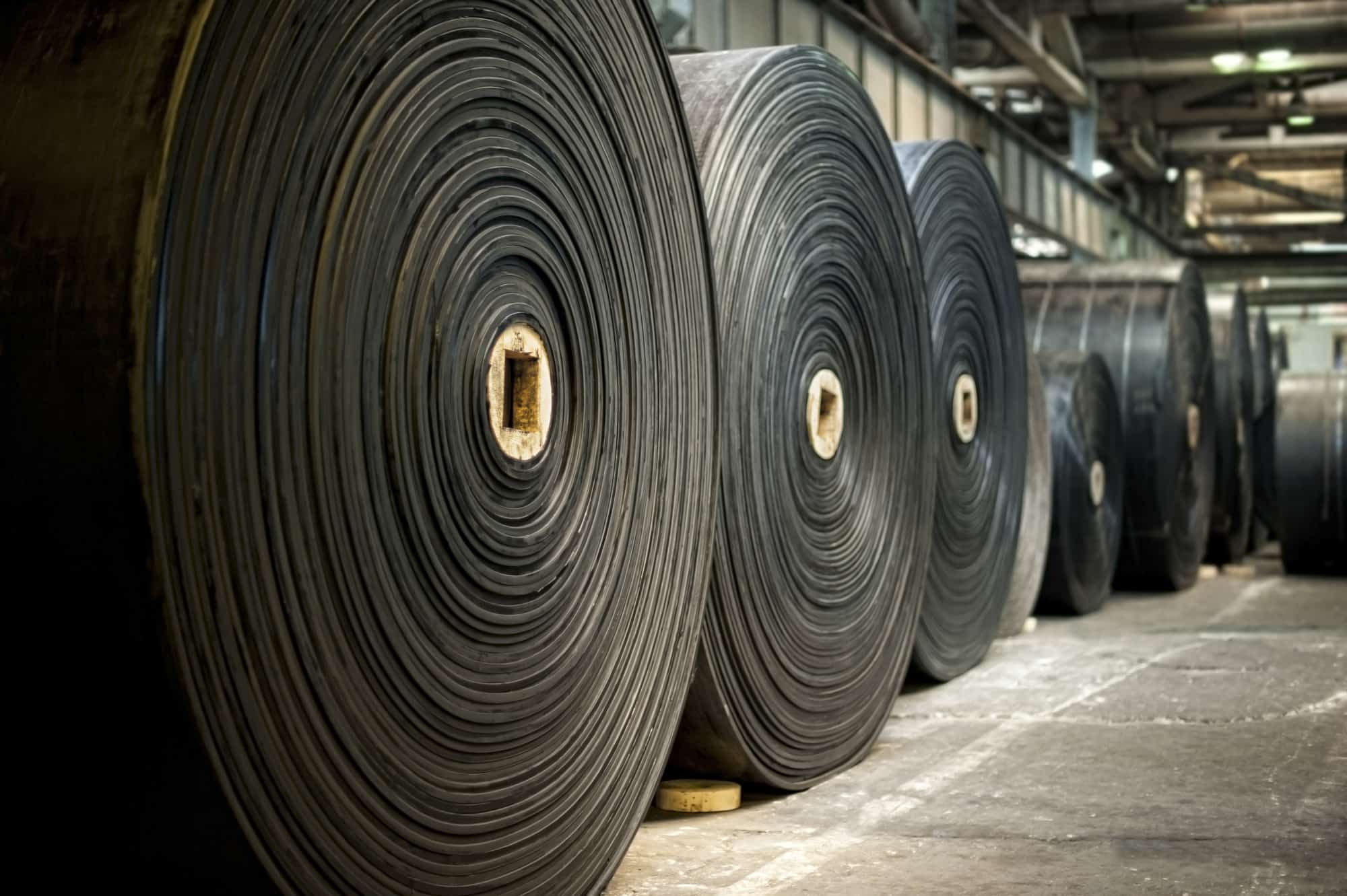 rubber rolls in a warehouse