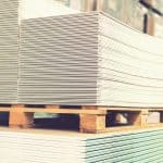 stack of drywall in a hardware store