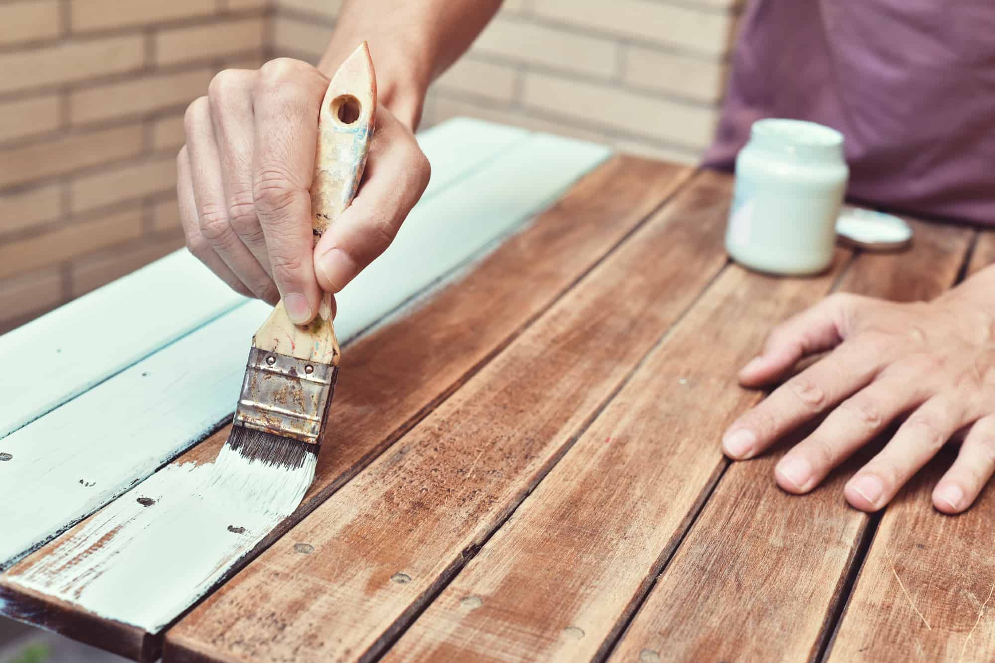 painting wooden table using washable paints