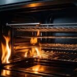 Racks remain in oven during self-clean cycle, surrounded by intense heat and flames