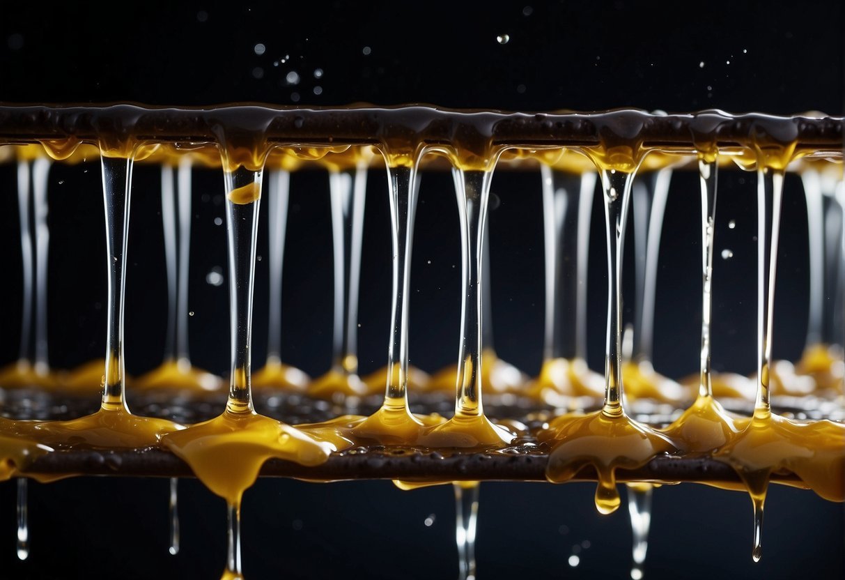 clean Melted plastic drips from the oven racks. A cloth soaked in warm, soapy water is used to gently scrub the plastic residue from the oven surfaces. The plastic is carefully scraped off with a plastic scraper